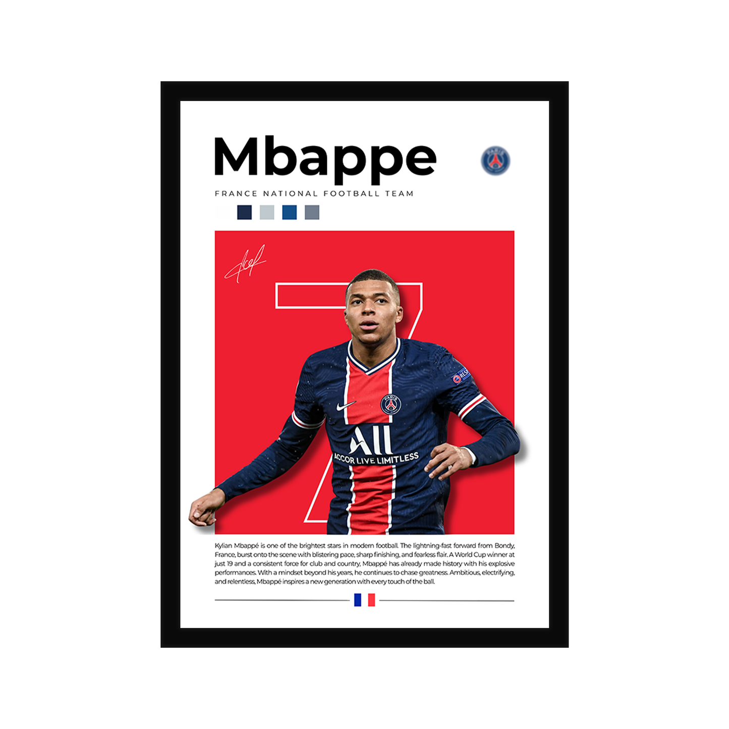 Mbappe Football A4 Framed Poster