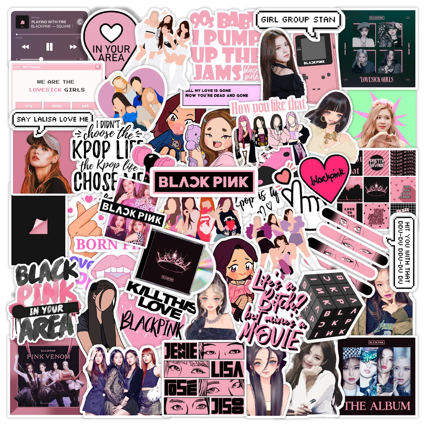 Black Pink K-Pop Laptop Vinyl Stickers Pack of 59